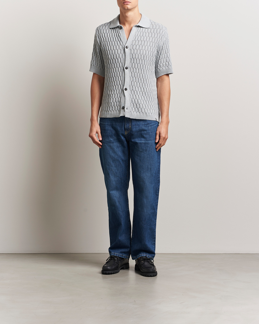Herren | Hemden | Peregrine | Cove Knitted Short Sleeve Shirt Washed Denim