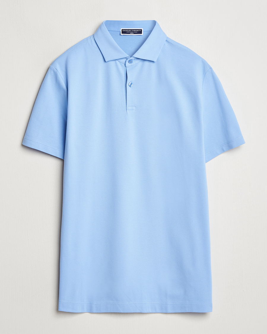 Herren | Poloshirts | Charles Tyrwhitt | Short Sleeve Cotton Pique Polo Cornflower Blue