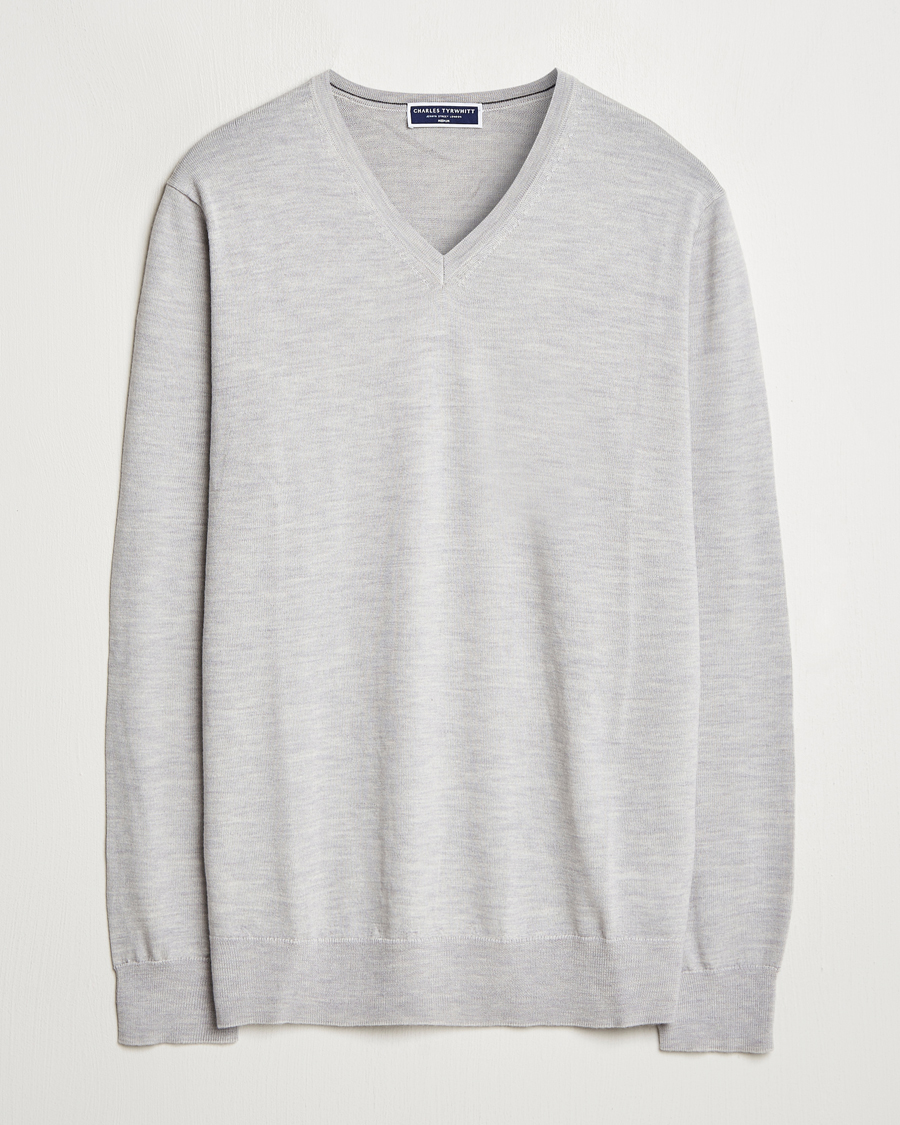 Herren | Pullover | Charles Tyrwhitt | Pure Merino V-Neck Jumper Silver Grey