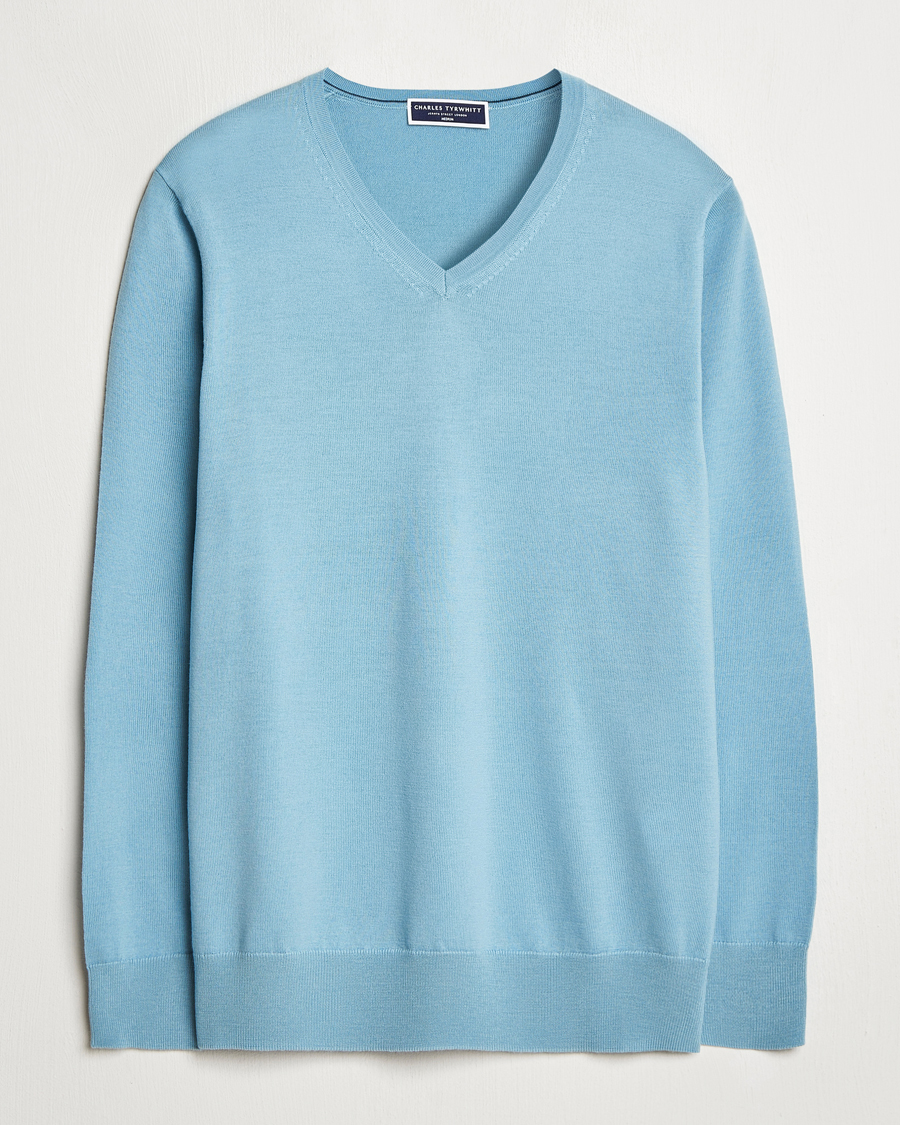 Herren | Pullover | Charles Tyrwhitt | Pure Merino V-Neck Jumper Aqua Green