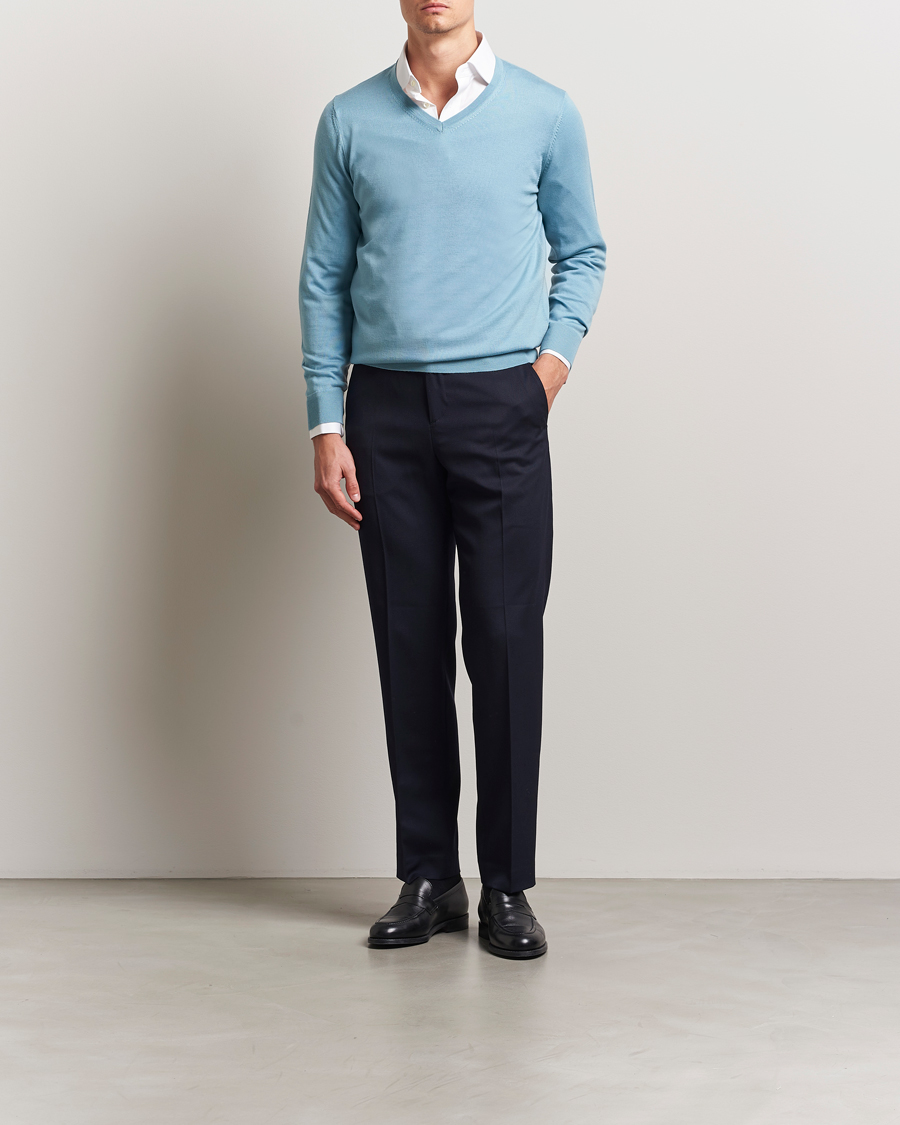 Herren | Pullover | Charles Tyrwhitt | Pure Merino V-Neck Jumper Aqua Green