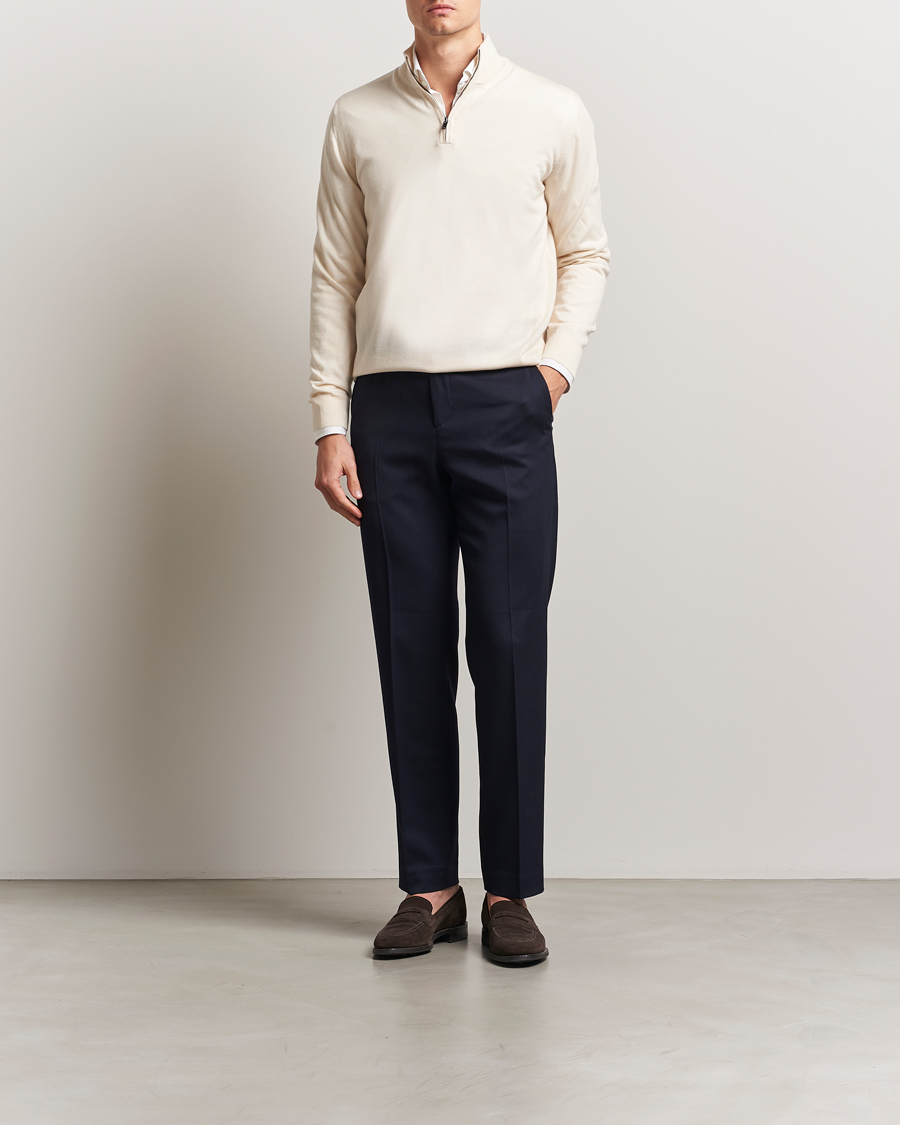 Herren | Pullover | Charles Tyrwhitt | Pure Merino Zip Neck Jumper Cream