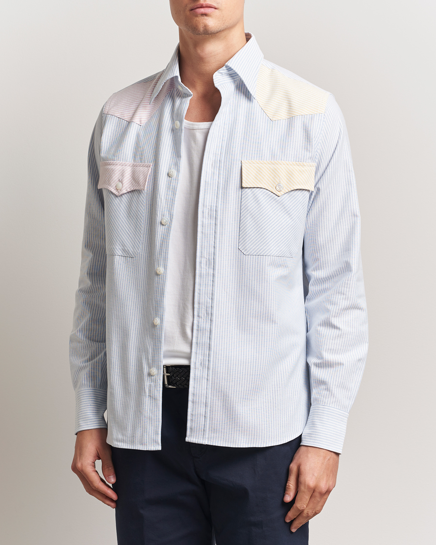 Herren | Hemden | Drake's | Oxford Stripe Western Fun Shirt Light Blue