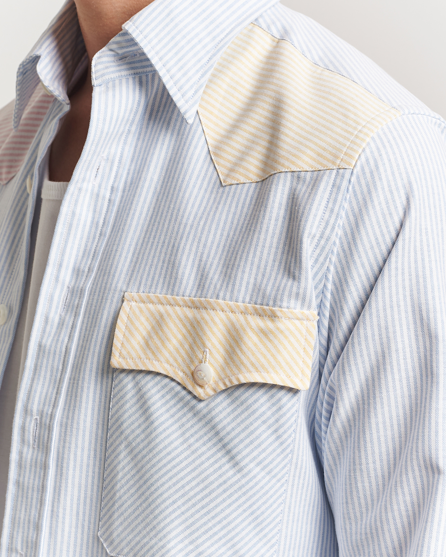 Herren | Hemden | Drake's | Oxford Stripe Western Fun Shirt Light Blue