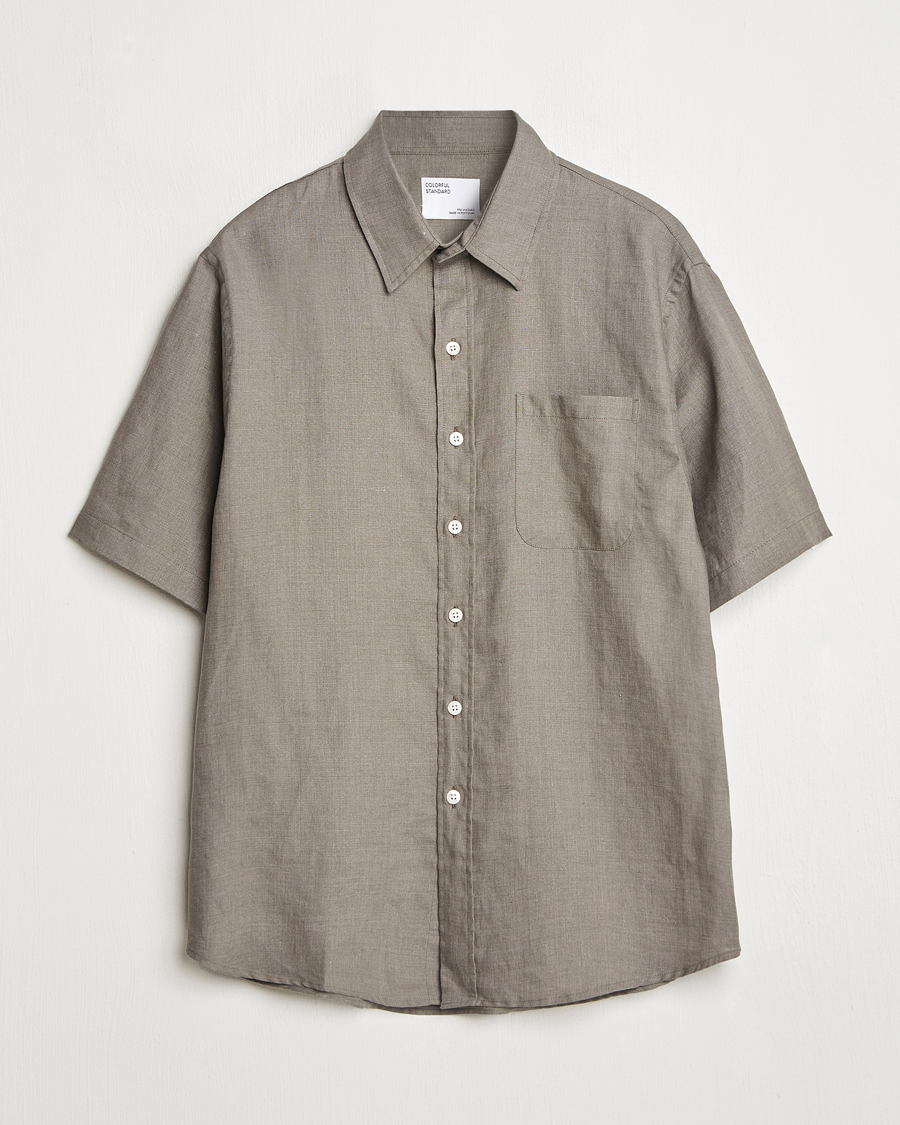 Herren | Hemden | Colorful Standard | Garment Dyed Linen Short Sleeve Shirt Dusty Olive