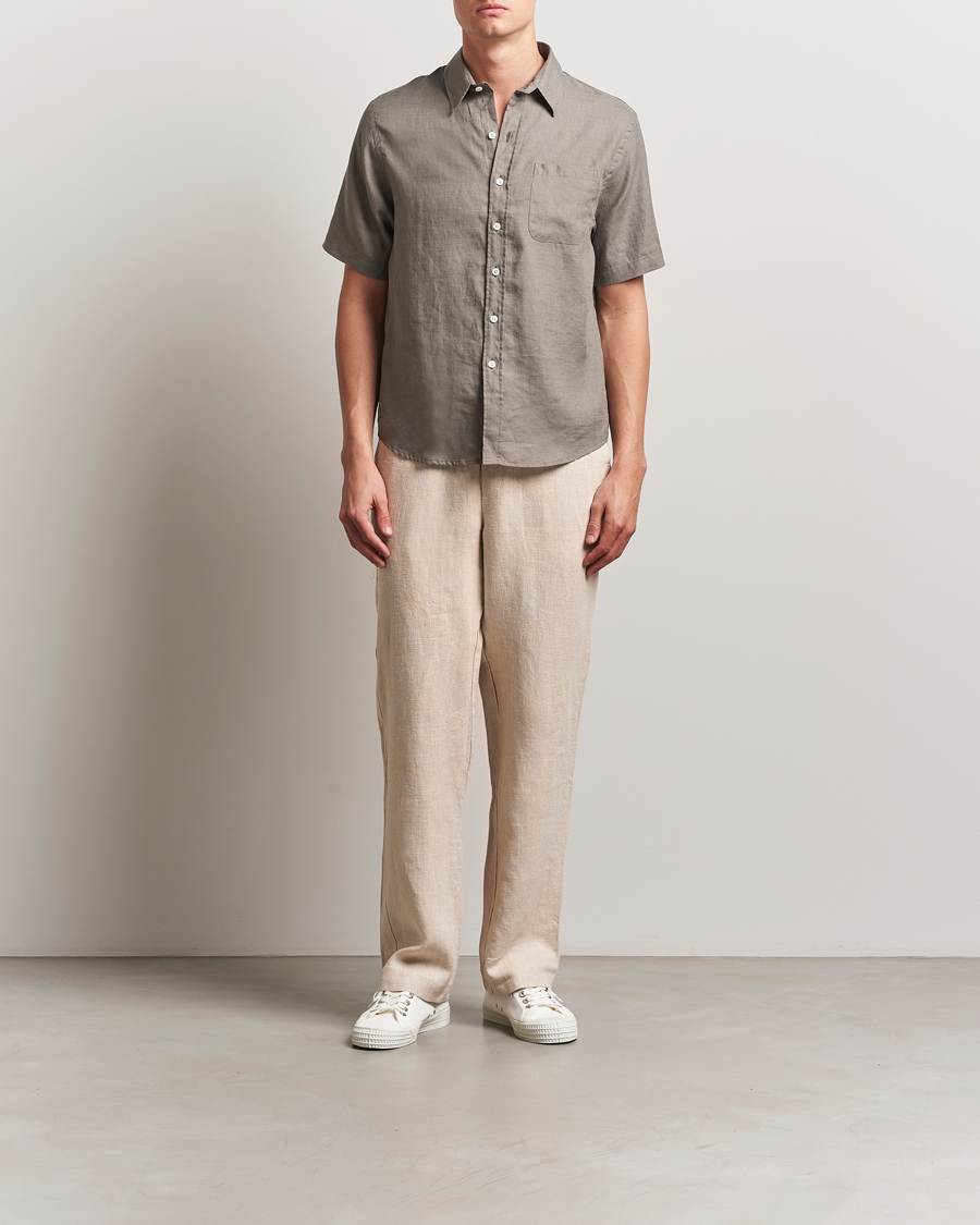 Herren | Hemden | Colorful Standard | Garment Dyed Linen Short Sleeve Shirt Dusty Olive