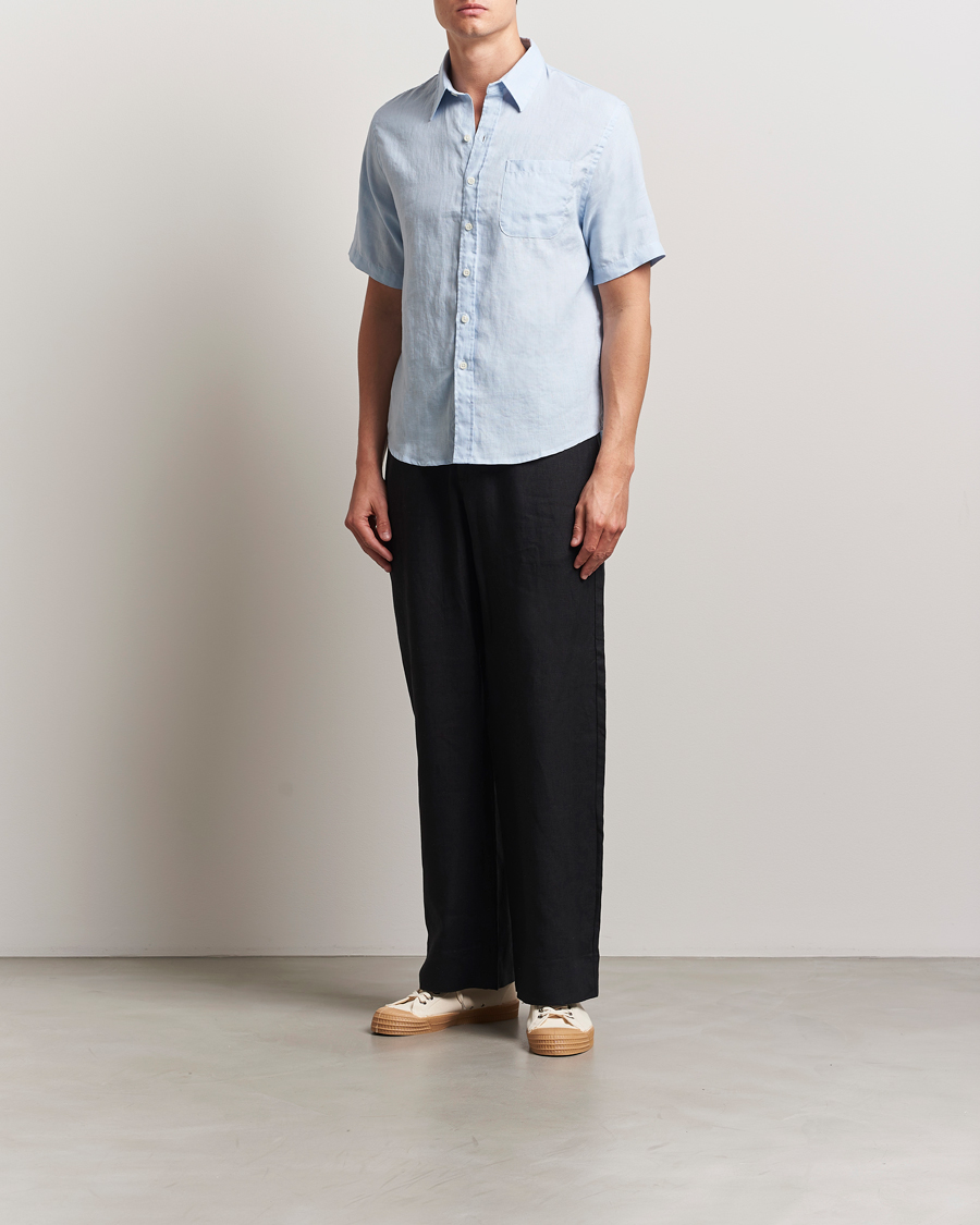 Herren | Hemden | Colorful Standard | Garment Dyed Linen Short Sleeve Shirt Polar Blue