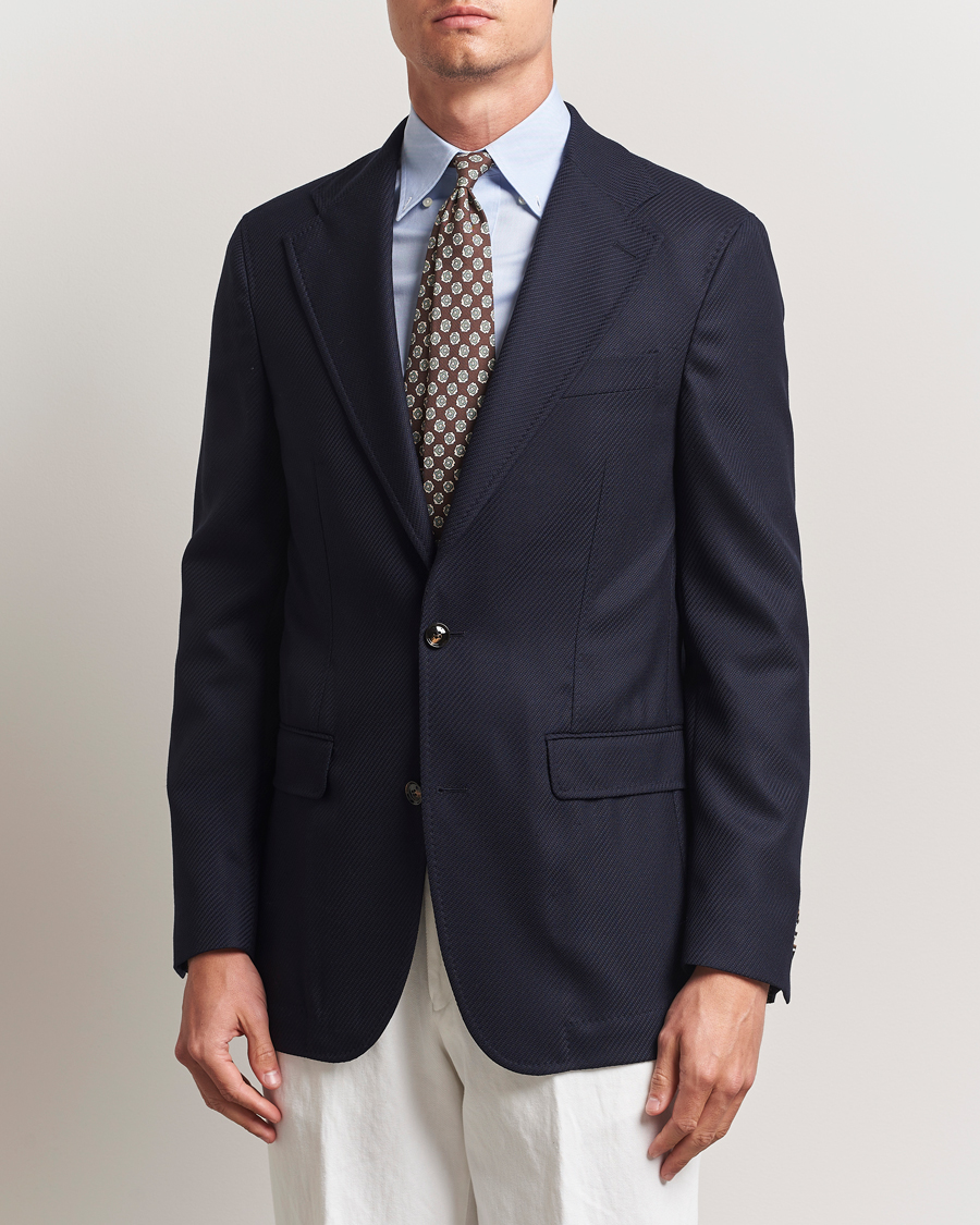 Herren | Sakkos | Oscar Jacobson | Fellow EVO Structured Loro Piana Wool Blazer Navy