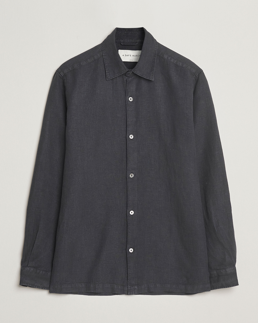 Herren | Hemden | A Day's March | Clean Cut Linen Shirt Off Black