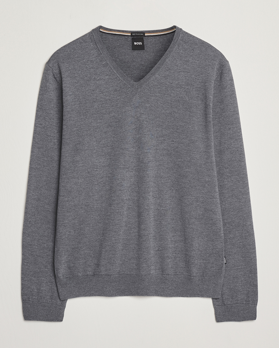 Herren | Pullover | BOSS BLACK | Melba Wool V-Neck Pullover Medium Grey