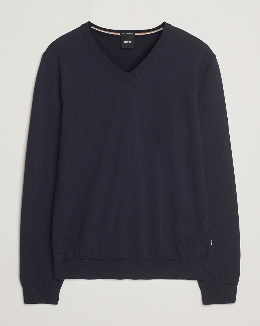 Herren | Pullover | BOSS BLACK | Melba Wool V-Neck Pullover Dark Blue