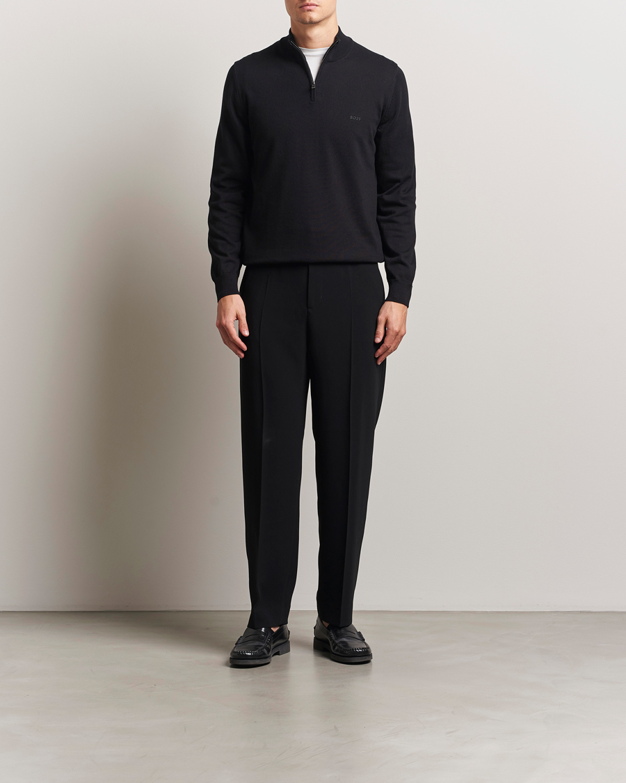 Herren | Pullover | BOSS BLACK | Padro Cotton Knitted Half Zip Black