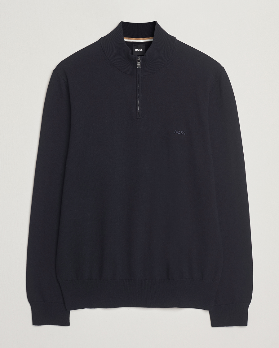 Herren | Pullover | BOSS BLACK | Padro Cotton Knitted Half Zip Dark Blue