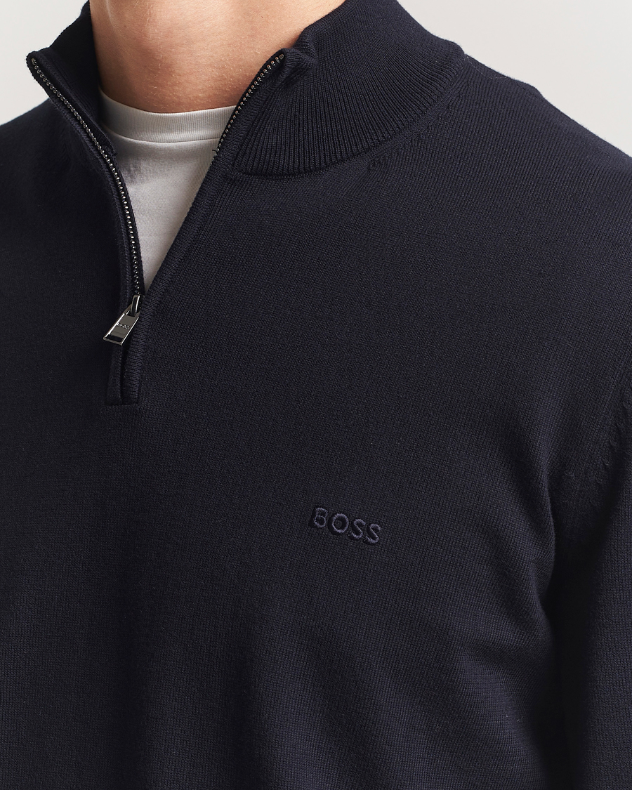 Herren | Pullover | BOSS BLACK | Padro Cotton Knitted Half Zip Dark Blue
