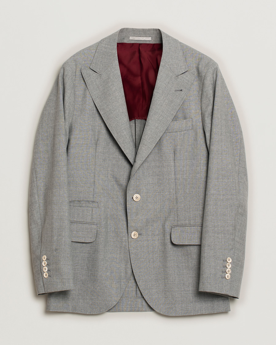 Herren | Pre-owned Sakkos | Pre-owned | Brunello Cucinelli Peak Lapel Wool Blazer Light Grey